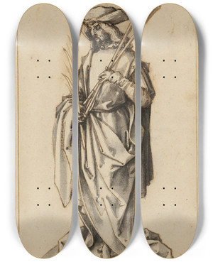 Triptych art skateboard deck of Hans Holbein The Elder St Sebastian by Hans Holbein The Elder (1460-1524)