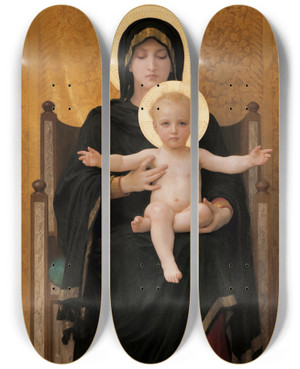 Triptych art skateboard deck of William Bouguereau Virgin And Child by William Bouguereau (1825-1905)