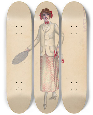 Triptych art skateboard deck of Will R Barnes Barmaids 7 by Will R Barnes (1939)
