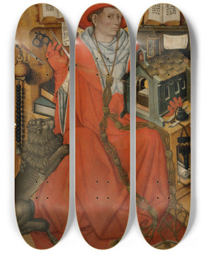 Triptych art skateboard deck of Jaume Ferrer Saint Jerome In His Study by Jaume Ferrer (1430-1461)