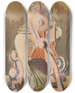 Triptych art skateboard deck of Cyprin Majernk Widow by Cyprian Majernik (1909-1945)