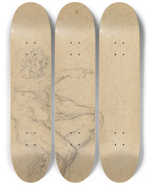 Triptych art skateboard deck of Francesco Solimena A Seated Nude Man Pointing To The Right by Francesco Solimena (1657-1747)