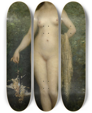 Triptych art skateboard deck of Paul Dsir Trouillebert Nu Aux Oiseaux by Paul Desire Trouillebert (1829-1900)