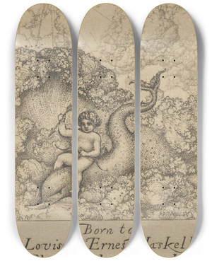 Triptych art skateboard deck of Ernest Haskell Ebens by Ernest Haskell (1876-1925)