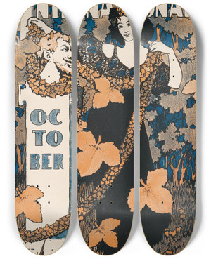 Triptych art skateboard deck of Frederick Richardson International For October by Frederick Richardson (1862-1937)