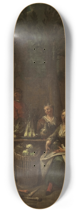 Jan Baptist Lambrechts - Scene by a stand with vegetables 8.25 inch art skate deck