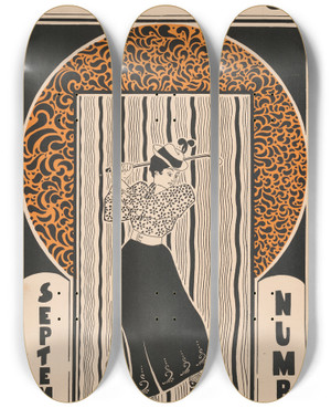 Triptych art skateboard deck of Oc Malcolm Outing September Number by O.C Malcolm (19-20-)