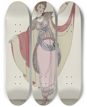 Triptych art skateboard deck of Gerda Wegener Robe Danser by Gerda Wegener (1886-1940)