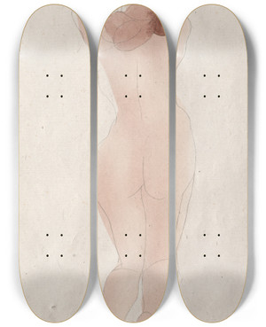 Triptych art skateboard deck of Auguste Rodin Caresse Moi Danc Chri by Auguste Rodin (1840-1917)