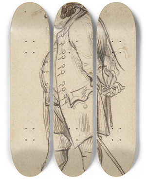 Triptych art skateboard deck of Daniel Nikolaus Chodowiecki Old Officer Standing by Daniel Nikolaus Chodowiecki (1726-1801)