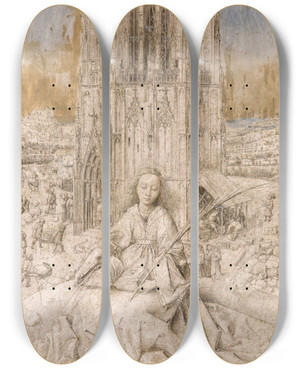 Triptych art skateboard deck of Jan Van Eyck Saint Barbara by Jan Van Eyck (1390-1441)