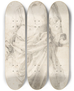 Triptych art skateboard deck of Daniele Da Volterra Study For The Figure Of Saint Peter by Daniele da Volterra (1509-1566)