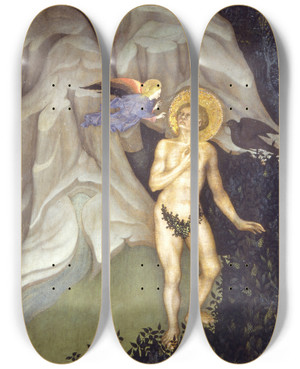 Triptych art skateboard deck of Niccol Di Pietro Saint Benedict Tempted In The Wilderness by Niccol di Pietro (15-)