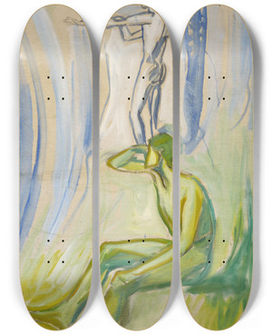Triptych art skateboard deck of Edvard Munch Men Turning Towards The Sun_2 by Edvard Munch (1863-1944)