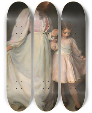 Triptych art skateboard deck of Cecilia Beaux Dorothea And Francesca by Cecilia Beaux (1855-1942)