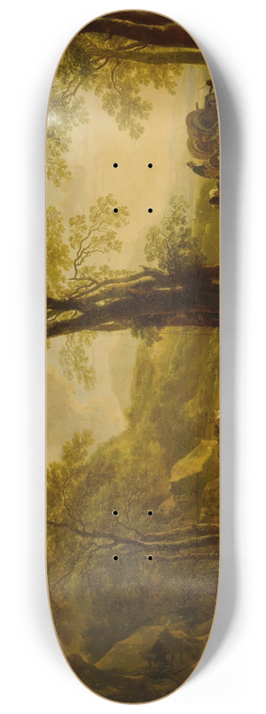 Jan Both - Italianate landscape at sunset, with travelers on a country road 8.25 inch art skate deck