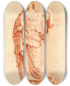 Triptych art skateboard deck of Cornelis Pronk Beeld Van Minerva by Cornelis Pronk (1691-1759)