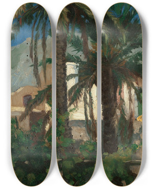 Triptych art skateboard deck of Francis Davis Millet Palms Capri by Francis Davis Millet (1848-1912)