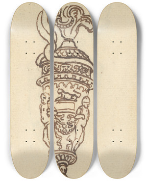 Triptych art skateboard deck of Benjamin West Study Of A Vase_1 by Benjamin West (1738-1820)