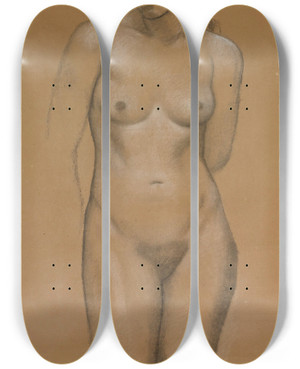 Triptych art skateboard deck of Aristide Maillol Nu Debout Iva by Aristide Maillol (1861-1944)