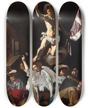 Triptych art skateboard deck of Francesco Buoneri The Resurrection by Francesco Buoneri (1588-1620)