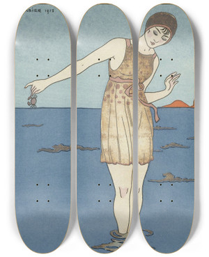 Triptych art skateboard deck of George Barbier Costume De Bain_2 by George Barbier (1882-1932)