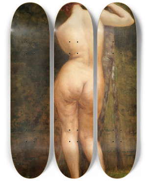 Triptych art skateboard deck of Auguste Levque Female Nude_2 by Auguste Leveque (1866-1921)