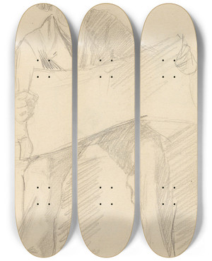 Triptych art skateboard deck of Gustav Wentzel A Man Reading by Gustav Wentzel (1859-1927)