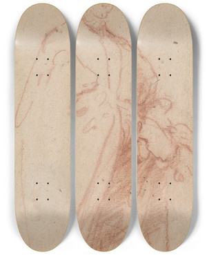 Triptych art skateboard deck of Bernardo Strozzi A Standing Man With Cloak And Gloves by Bernardo Strozzi (1581-1644)