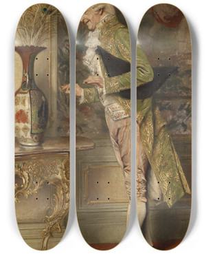 Triptych art skateboard deck of Max Volkhart Der Kavalier by Max Volkhart (1848-1935)