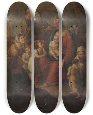 Triptych art skateboard deck of Jzef Pitschmann Christ Blesses Children by Jozef Pitschmann (1758-1834)