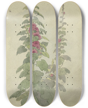 Triptych art skateboard deck of Jakob Becker Rosellas by Jakob Becker (1810-1872)