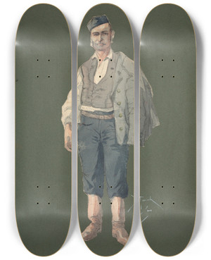 Triptych art skateboard deck of Pipein Gamba Stalliere by Pipein Gamba (1868-1954)