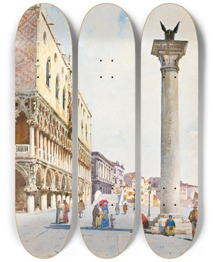 Triptych art skateboard deck of Alberto Prosdocimi Dogenpalast by Alberto Prosdocimi (1852-1925)