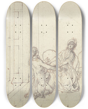 Triptych art skateboard deck of Daniel Nikolaus Chodowiecki Clarissa Sitting On The Right by Daniel Nikolaus Chodowiecki (1726-1801)