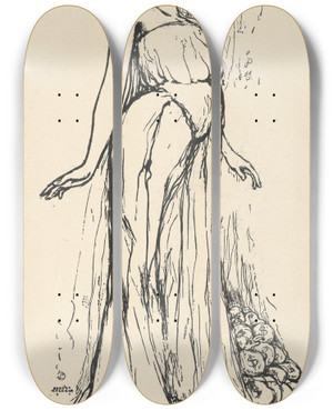 Triptych art skateboard deck of Ernest Haskell Olga Nethersole by Ernest Haskell (1876-1925)