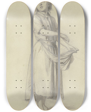Triptych art skateboard deck of Jakob Becker Das Tauben Ftternde Mdchen by Jakob Becker (1810-1872)