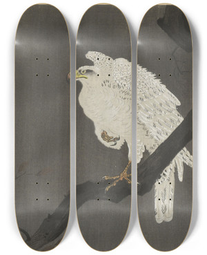 Triptych art skateboard deck of Ohara Koson Snowy Eagle On A Tree Branch by Ohara Koson (1877-1945)
