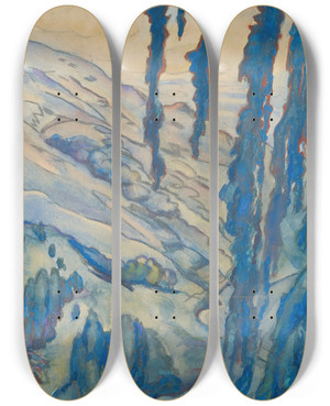 Triptych art skateboard deck of Lon Bakst Landscape by Leon Bakst (1866-1924)