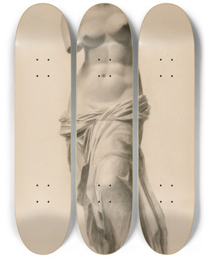 Triptych art skateboard deck of William Michael Harnett Venus Demilo by William Michael Harnett (1848-1892)