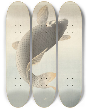 Triptych art skateboard deck of Ohara Koson Carp by Ohara Koson (1877-1945)