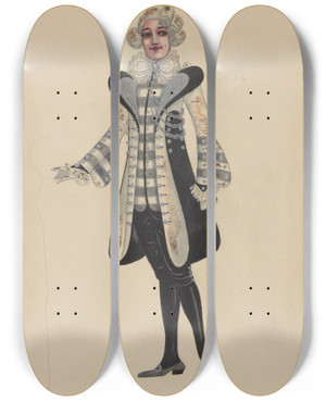 Triptych art skateboard deck of Will R Barnes Flunkies by Will R Barnes (1939)