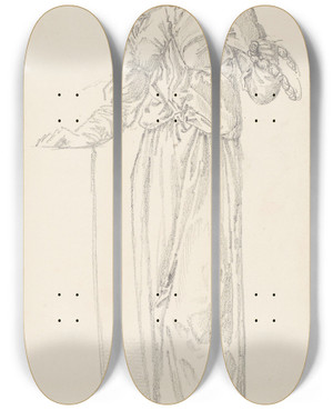 Triptych art skateboard deck of Sir Edward Coley Burnejones The Garland Weavers Drapery Study_1 by Sir Edward Coley Burne-Jones (1833-1898)