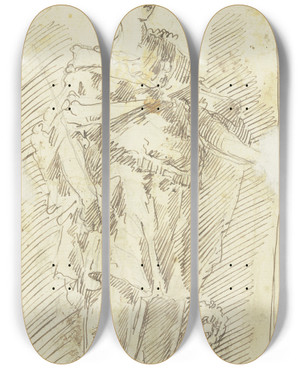Triptych art skateboard deck of Gaspare Diziani Allegorische Frauenfigur by Gaspare Diziani (1689-1767)