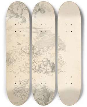 Triptych art skateboard deck of Adrian Ludwig Richter Three Designs For Book Illustrations by Adrian Ludwig Richter (1803-1884)