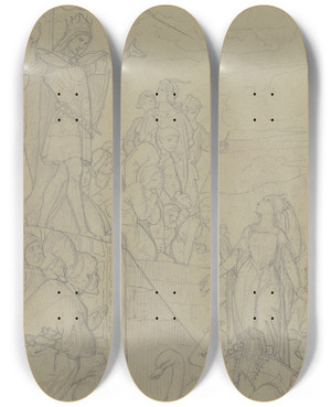 Triptych art skateboard deck of Eduard Von Steinle Ameleyas Arrival In Mainz Ca 1854 by Eduard Von Steinle (1810-1886)