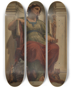 Triptych art skateboard deck of Charles Louis Mller Linvention Ou La Sculpture by Charles Louis Muller (1815-1892)