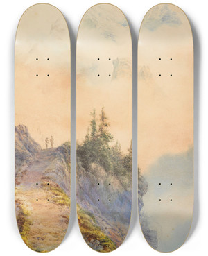 Triptych art skateboard deck of Edward Theodore Compton In Den Dolomiten by Edward Theodore Compton (1849-1921)