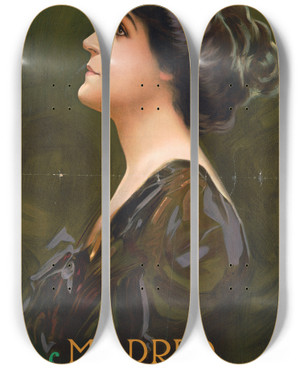 Triptych art skateboard deck of Otis Lithograph Co Mildred Holland by The Otis Lithograph Co (19-20-)