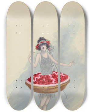 Triptych art skateboard deck of Will R Barnes Cherry Tart by Will R Barnes (1939)